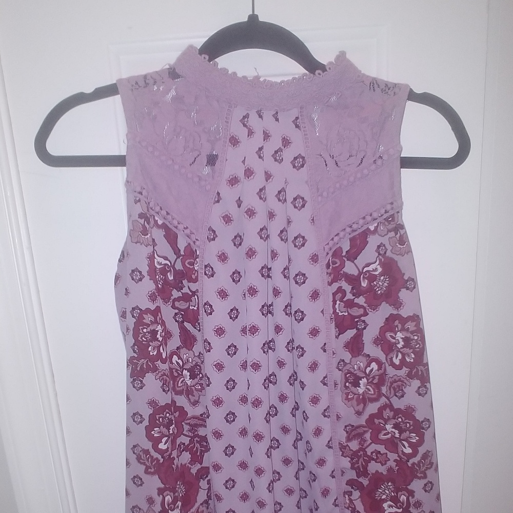Lavender with Maroon patterns highneck tank top